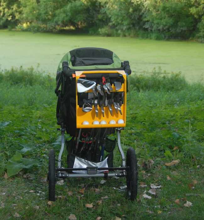 Kid Caddie Golf Turn a stroller into a golf push cart.
